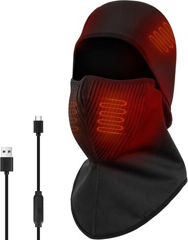 قناع تزلج ساخن V.Step، قناع تزلج ساخن بتحكم سلكي USB مع مؤقت مقاوم للرياح، قناع وجه بالاكلافا لكرة القدم والدراجات النارية والصيد للرجال والنساء (بدون بطارية)، أسود in Kuwait