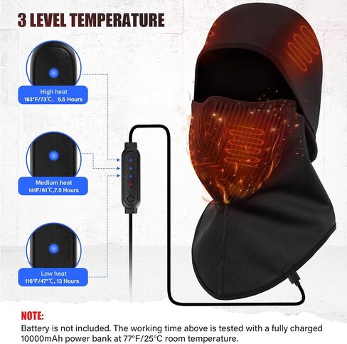 قناع تزلج ساخن V.Step، قناع تزلج ساخن بتحكم سلكي USB مع مؤقت مقاوم للرياح، قناع وجه بالاكلافا لكرة القدم والدراجات النارية والصيد للرجال والنساء (بدون بطارية)، أسود in Kuwait