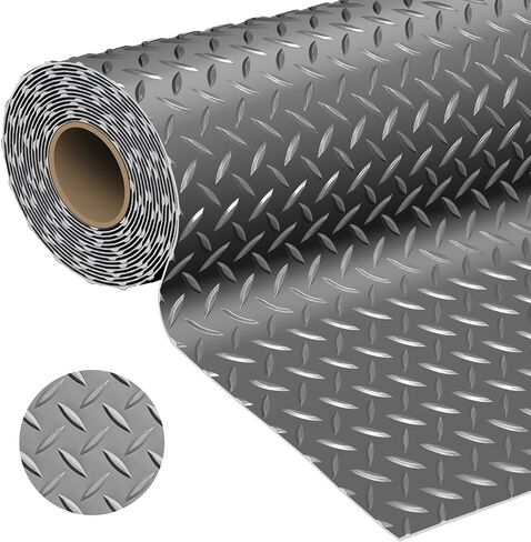 Garage Floor Mat 2.4mm Thickness PVC Garage Flooring Roll Diamond Plate Floor Mats for Garage, Workshop, Gym, Golf Cart Parking or Trailers (Grey, 7.5 x 17 FT) in Saudi Arabia