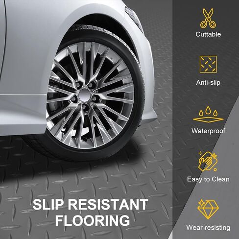 Garage Floor Mat 2.4mm Thickness PVC Garage Flooring Roll Diamond Plate Floor Mats for Garage, Workshop, Gym, Golf Cart Parking or Trailers (Grey, 7.5 x 17 FT) in Saudi Arabia