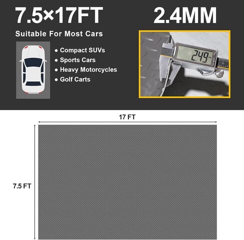 Garage Floor Mat 2.4mm Thickness PVC Garage Flooring Roll Diamond Plate Floor Mats for Garage, Workshop, Gym, Golf Cart Parking or Trailers (Grey, 7.5 x 17 FT) in Saudi Arabia