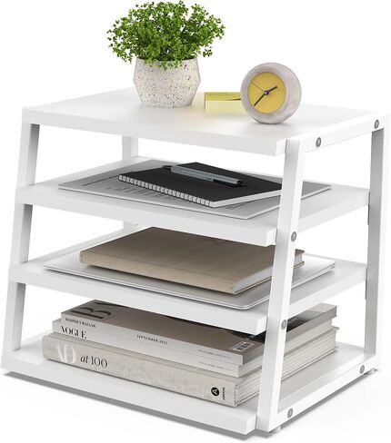 Fenge Desk Organizer, 4 Tier File Organizer for Desk, Wood and Metal Desk Shelf Organizer Storage Rack, Desktop Bookshelf for Office Supplies and Accessories in Kuwait