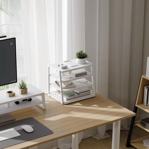 Fenge Desk Organizer, 4 Tier File Organizer for Desk, Wood and Metal Desk Shelf Organizer Storage Rack, Desktop Bookshelf for Office Supplies and Accessories in Kuwait