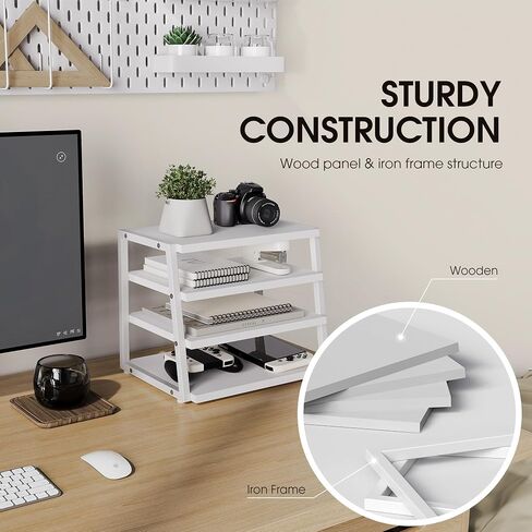 Fenge Desk Organizer, 4 Tier File Organizer for Desk, Wood and Metal Desk Shelf Organizer Storage Rack, Desktop Bookshelf for Office Supplies and Accessories in Kuwait