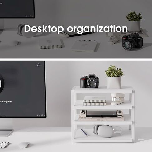 Fenge Desk Organizer, 4 Tier File Organizer for Desk, Wood and Metal Desk Shelf Organizer Storage Rack, Desktop Bookshelf for Office Supplies and Accessories in Kuwait