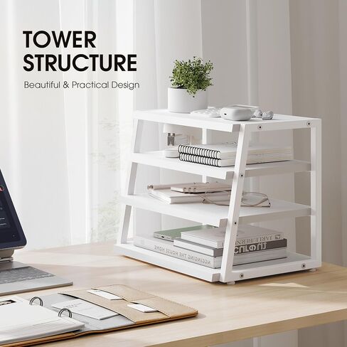 Fenge Desk Organizer, 4 Tier File Organizer for Desk, Wood and Metal Desk Shelf Organizer Storage Rack, Desktop Bookshelf for Office Supplies and Accessories in Kuwait