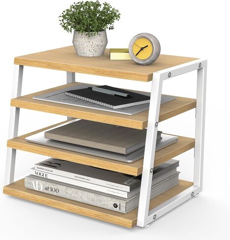 Fenge Desk Organizer, 4 Tier File Organizer for Desk, Wood and Metal Desk Shelf Organizer Storage Rack, Desktop Bookshelf for Office Supplies and Accessories in Saudi Arabia