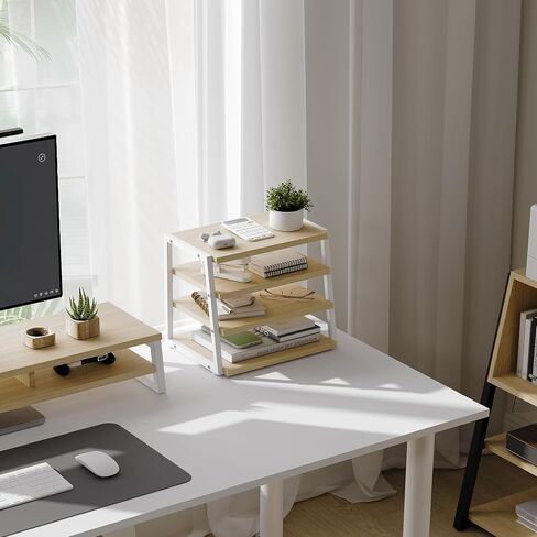 Fenge Desk Organizer, 4 Tier File Organizer for Desk, Wood and Metal Desk Shelf Organizer Storage Rack, Desktop Bookshelf for Office Supplies and Accessories in Saudi Arabia