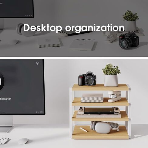 Fenge Desk Organizer, 4 Tier File Organizer for Desk, Wood and Metal Desk Shelf Organizer Storage Rack, Desktop Bookshelf for Office Supplies and Accessories in Saudi Arabia