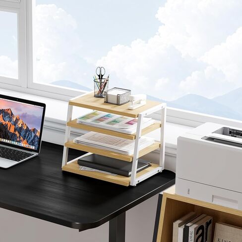 Fenge Desk Organizer, 4 Tier File Organizer for Desk, Wood and Metal Desk Shelf Organizer Storage Rack, Desktop Bookshelf for Office Supplies and Accessories in Saudi Arabia