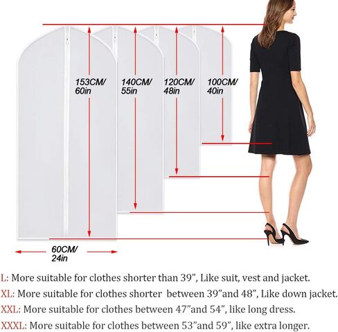 Garment Bags for Hanging Clothes 24'' x 60'' (Set of 12) Coat Covers for Closet Foldable Washable Dress Bags for Hanging Clothes for Long Dress Dance Costumes Suits Gowns Coats in Saudi Arabia