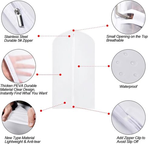 Garment Bags for Hanging Clothes 24'' x 60'' (Set of 12) Coat Covers for Closet Foldable Washable Dress Bags for Hanging Clothes for Long Dress Dance Costumes Suits Gowns Coats in Saudi Arabia