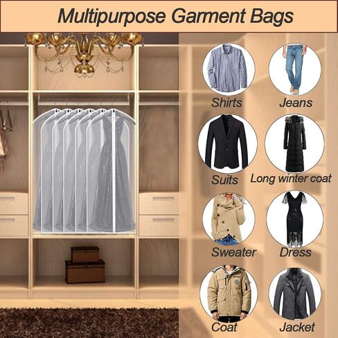 Garment Bags for Hanging Clothes 24'' x 60'' (Set of 12) Coat Covers for Closet Foldable Washable Dress Bags for Hanging Clothes for Long Dress Dance Costumes Suits Gowns Coats in Saudi Arabia