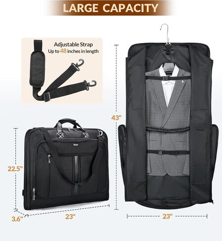 Garment Bag for Travel Suit Bag Large Carry on Garment Bags for Hanging Clothes Foldable 2 in 1 Hanging Suitcase Luggage Bags with Shoulder Strap for Men Women Business Trips - Black in Saudi Arabia