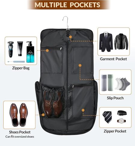 Garment Bag for Travel Suit Bag Large Carry on Garment Bags for Hanging Clothes Foldable 2 in 1 Hanging Suitcase Luggage Bags with Shoulder Strap for Men Women Business Trips - Black in Saudi Arabia
