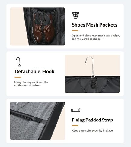 Garment Bag for Travel Suit Bag Large Carry on Garment Bags for Hanging Clothes Foldable 2 in 1 Hanging Suitcase Luggage Bags with Shoulder Strap for Men Women Business Trips - Black in Saudi Arabia