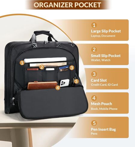 Garment Bag for Travel Suit Bag Large Carry on Garment Bags for Hanging Clothes Foldable 2 in 1 Hanging Suitcase Luggage Bags with Shoulder Strap for Men Women Business Trips - Black in Saudi Arabia