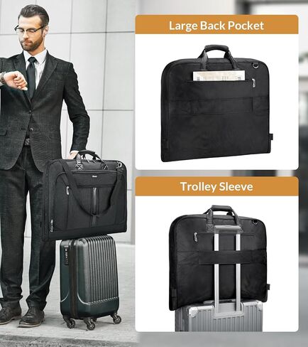 Garment Bag for Travel Suit Bag Large Carry on Garment Bags for Hanging Clothes Foldable 2 in 1 Hanging Suitcase Luggage Bags with Shoulder Strap for Men Women Business Trips - Black in Saudi Arabia