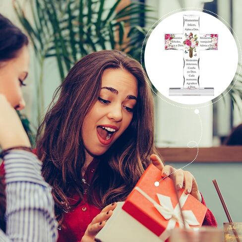 Shellwei Spanish Christian Acrylic Gifts Religious Cross Inspirational Gifts Spanish Cross Shape Acrylic Prayer Bible Verse Desk Decor for Women Men Xmas Birthday Gift (Classic) in Kuwait