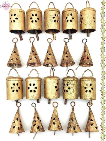 Sparkle Dreams Rustic Style Bells 20 Pieces Made of Tin Mix Shabby Chic Small Cow Bells for Crafts Christmas Tree Jingle Hanging Bells in Kuwait