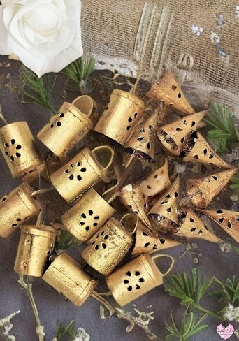 Sparkle Dreams Rustic Style Bells 20 Pieces Made of Tin Mix Shabby Chic Small Cow Bells for Crafts Christmas Tree Jingle Hanging Bells in Kuwait