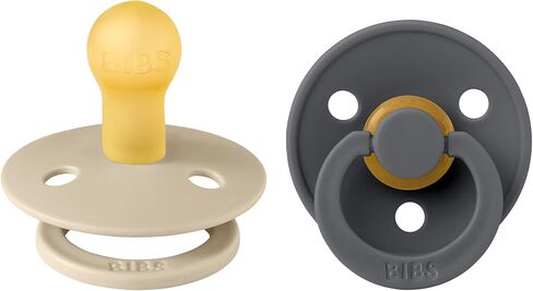 BIBS Colour Baby Pacifier 2-Pack | Made in Denmark | BPA Free Dummy Soother, Round Nipple. Natural Rubber Latex, Size 3 (18+ Months), Vanilla/Dark Oak in Kuwait