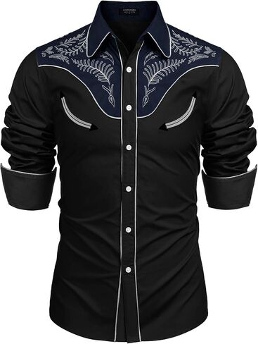 COOFANDY Men's Western Cowboy Shirt Embroidered Button Down Long Sleeve Shirts in Kuwait