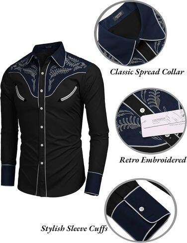 COOFANDY Men's Western Cowboy Shirt Embroidered Button Down Long Sleeve Shirts in Kuwait