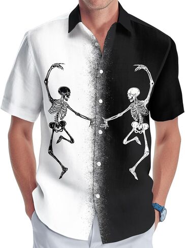 34HD Gifts for Halloween, Halloween Button Down Shirt for Men, Skull Shirt for Men, Skull Gifts, for Men in Kuwait