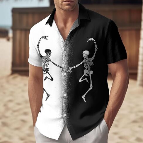 34HD Gifts for Halloween, Halloween Button Down Shirt for Men, Skull Shirt for Men, Skull Gifts, for Men in Kuwait