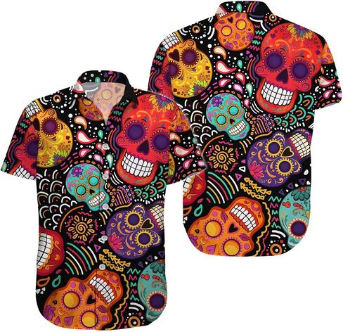 34HD Gifts for Halloween, Halloween Button Down Shirt for Men, Skull Shirt for Men, Skull Gifts, for Men in Kuwait