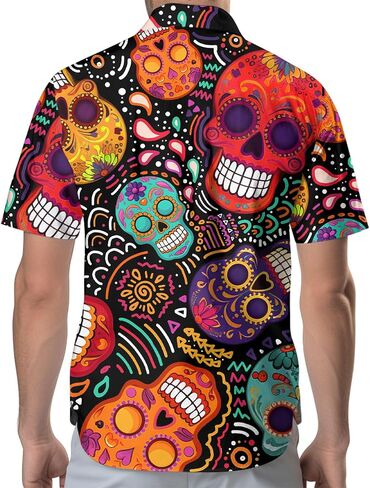 34HD Gifts for Halloween, Halloween Button Down Shirt for Men, Skull Shirt for Men, Skull Gifts, for Men in Kuwait