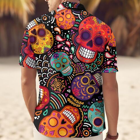 34HD Gifts for Halloween, Halloween Button Down Shirt for Men, Skull Shirt for Men, Skull Gifts, for Men in Kuwait