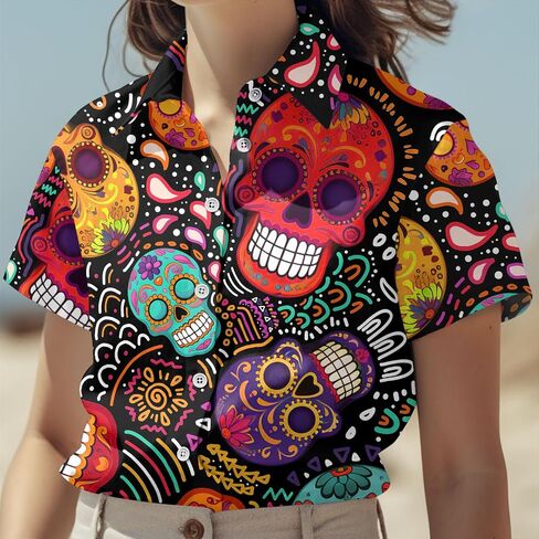 34HD Gifts for Halloween, Halloween Button Down Shirt for Men, Skull Shirt for Men, Skull Gifts, for Men in Kuwait