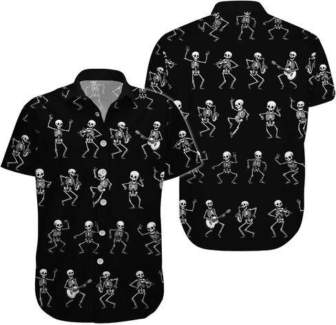 34HD Gifts for Halloween, Halloween Button Down Shirt for Men, Skull Shirt for Men, Skull Gifts, for Men in Kuwait