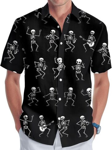 34HD Gifts for Halloween, Halloween Button Down Shirt for Men, Skull Shirt for Men, Skull Gifts, for Men in Kuwait