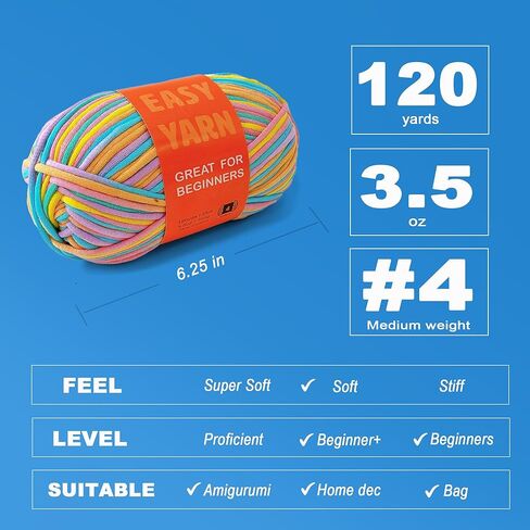 3.5oz/120 ياردة غزل سهل للمبتدئين، غزل الكروشيه والحياكة للمبتدئين مع غرز سهلة الرؤية، متوسط ​​الوزن الصوفي #4؛ غزل مزيج القطن لأميجورومي DIY (مرجاني، 1 خصلة) in Kuwait