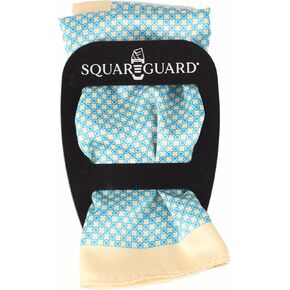Ivory/Light Blue Geometric Pocket Square & Pocket Square Holder, Large