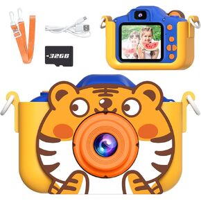 Kids Camera, Toddler Digital Camera, Tiger Dual Cameras, 1080P Video and Dual Cameras, 6 Kinds of Filters with 32GB SD Card, Christmas Birthday Present for 3 + Year Old Girls Boys