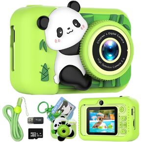 Kids Camera Toys with HD 1080P Video Recording, 32G SD Card, Puzzle Games, and Eye-Protective Screen, Christmas & Birthday Gift for Ages 3-12,Includes Cute Panda Pendant (Green)