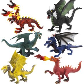 Large Dragon Toys, 6Pcs Dragon Action Figures Set Plastic Flying Dragon Figurines Toy for Kids Adults, Realistic Ancient Dragon Toys Cake Toppers for Kids Children Adults Birthday Party Decorations