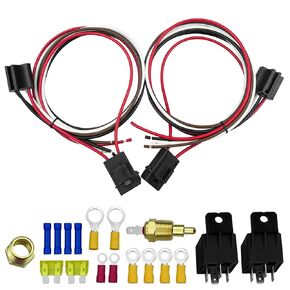 Dual Electric Fan Relay Kit,with Thermostat Radiator Fan Temperature Sensor Switch 185 On 175 Off,Automotive 40 AMP Cooling Fan Relay Switch Kit 4 Pin, Waterproof Dual Electric Fan Wiring Kit