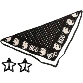 Black Gothic Crochet Bandana Scarf, Spiderweb Greyscale Halloween Style, Gothic Neck Bandanas, Triangle Headband, Unisex