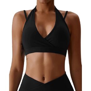 XUNYU Halter Sports Bra Open Back Workout Tops for Women V Neck Crop Tank Top with Built in Bras Spaghetti Strap Yoga
