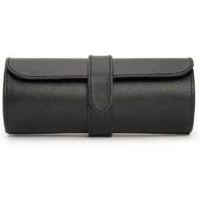 WOLF Blake Watch Roll with Capsule, Black/Grey - Holds Up to Three Watches - Smooth Leather, Ultra-Suede Lining, Snap Closure - Includes Two Watch Guards