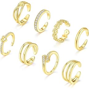 8 Pcs Toe Rings for Women 14K Gold Silver Toe Ring Non Tarnish Simple Open Adjustable Band Toe Rings Set Beach Foot Jewelry for Summer