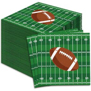 Whaline 80Pcs Football Cocktail Napkins 2ply 5 x 5 Inch Green Football Field Paper Napkin Football Game Day Disposable Dinner Napkins for Tableware Decoration