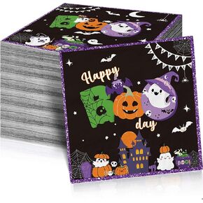 48Pcs Halloween Birthday Party Decorations Happy Boo Day Decorations Halloween Birthday Decorations Happy Boo Day Halloween Napkins for Halloween Tableware for Boo Birthday Party Supplies