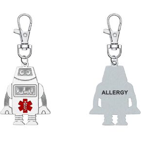 Robot Medical Alert Keychain Medical Logo Charms Gifts for Elders Good for Bags,Clothes