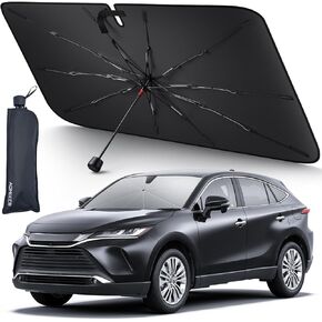 Car Windshield Sun Shade Umbrella - [10 Fiberglass Ribs] Foldable Front Windshield Cover, Heat Insulation Protection, 5 Layers UV Block Coating, Wind Cover for SUV Auto Sedan (57"x32")